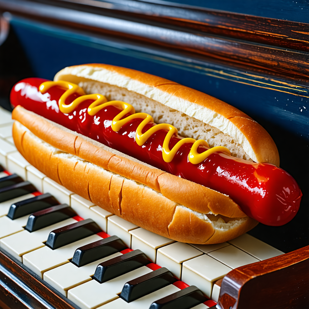 piano, hot dog